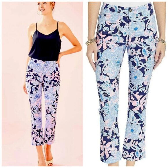 Lilly Pulitzer Kelly Highrise Crop Flare in Bright Navy Amore Please Size 4 - Picture 1 of 13